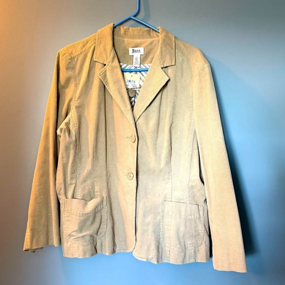 GH Bass & Co NWT Corduroy Blazer Jacket Women's SZ L 3-Button‎ Tan 22" PTP
